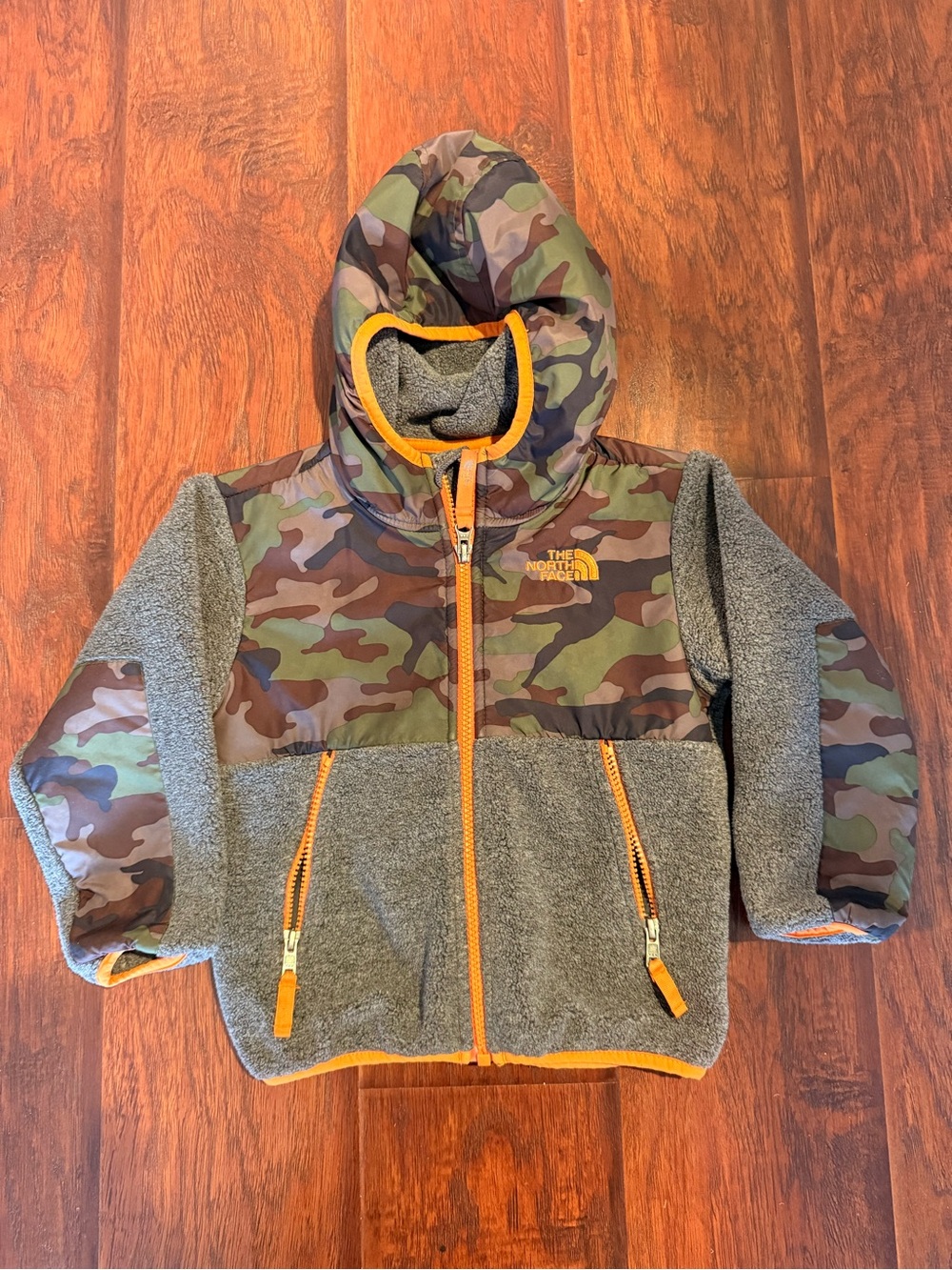 The North Face Kids Camouflage & Gray Hooded Fleece Jacket with Orange Trim